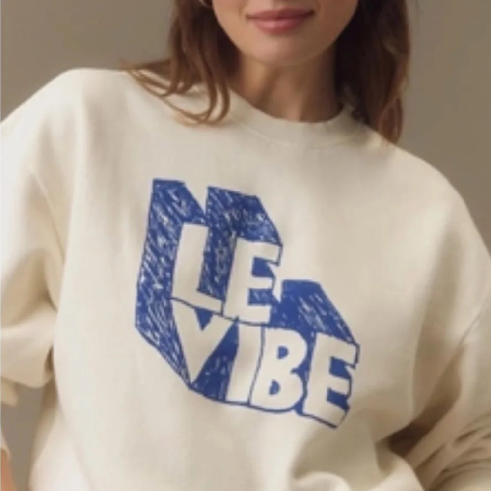 Clare V White and Blue Crewneck Sweater Small - Picture 2 of 10